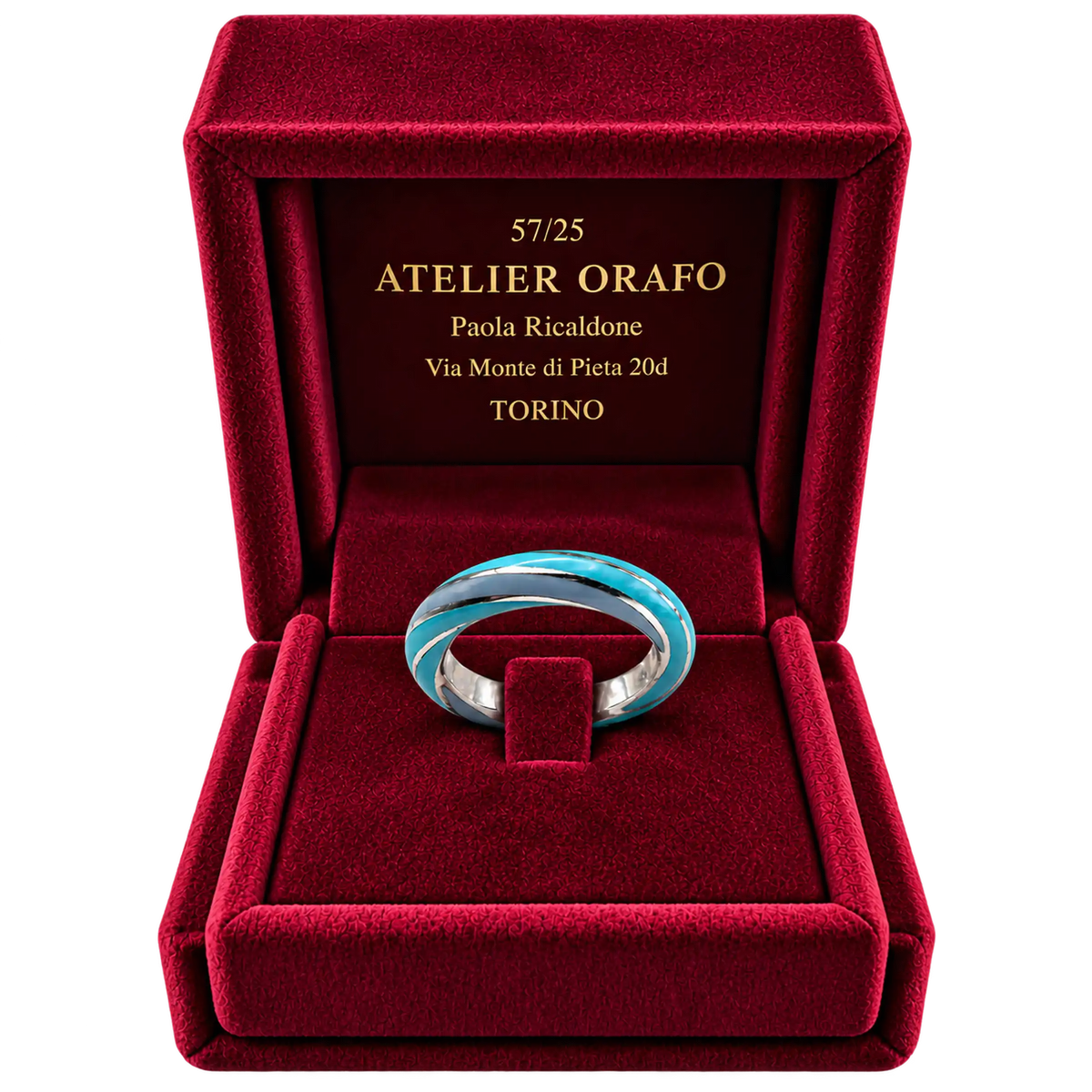 Anello Fedina Argento 925 Hyceram Azzurro Turchese | Atelier Orafo | scatola