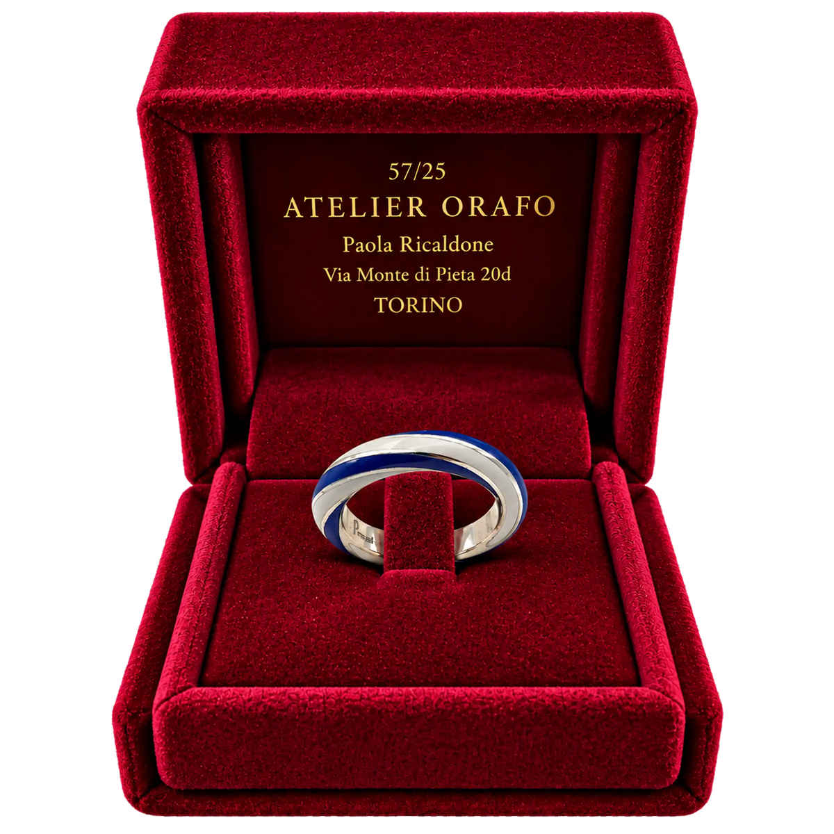 Anello Fedina Argento 925 Hyceram Bianco Blu | Atelier Orafo | scatola