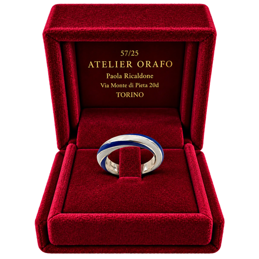 Anello Fedina Argento 925 Hyceram Bianco Blu | Atelier Orafo | scatola
