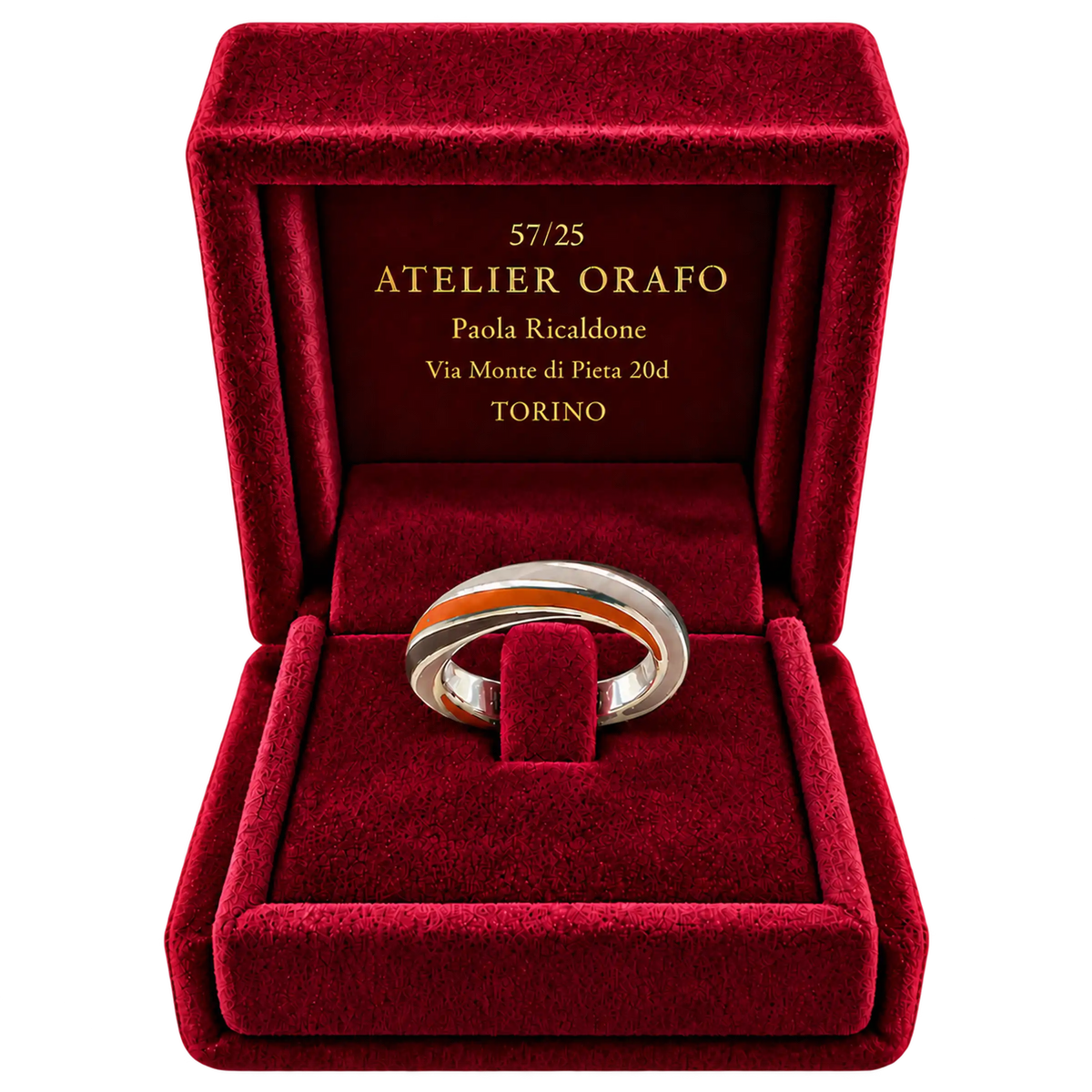 Anello Fedina Argento 925 Hyceram Cacao Arancio Avorio | Atelier Orafo | scatola