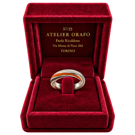Anello Fedina Argento 925 Hyceram Cacao Arancio Avorio | Atelier Orafo | scatola