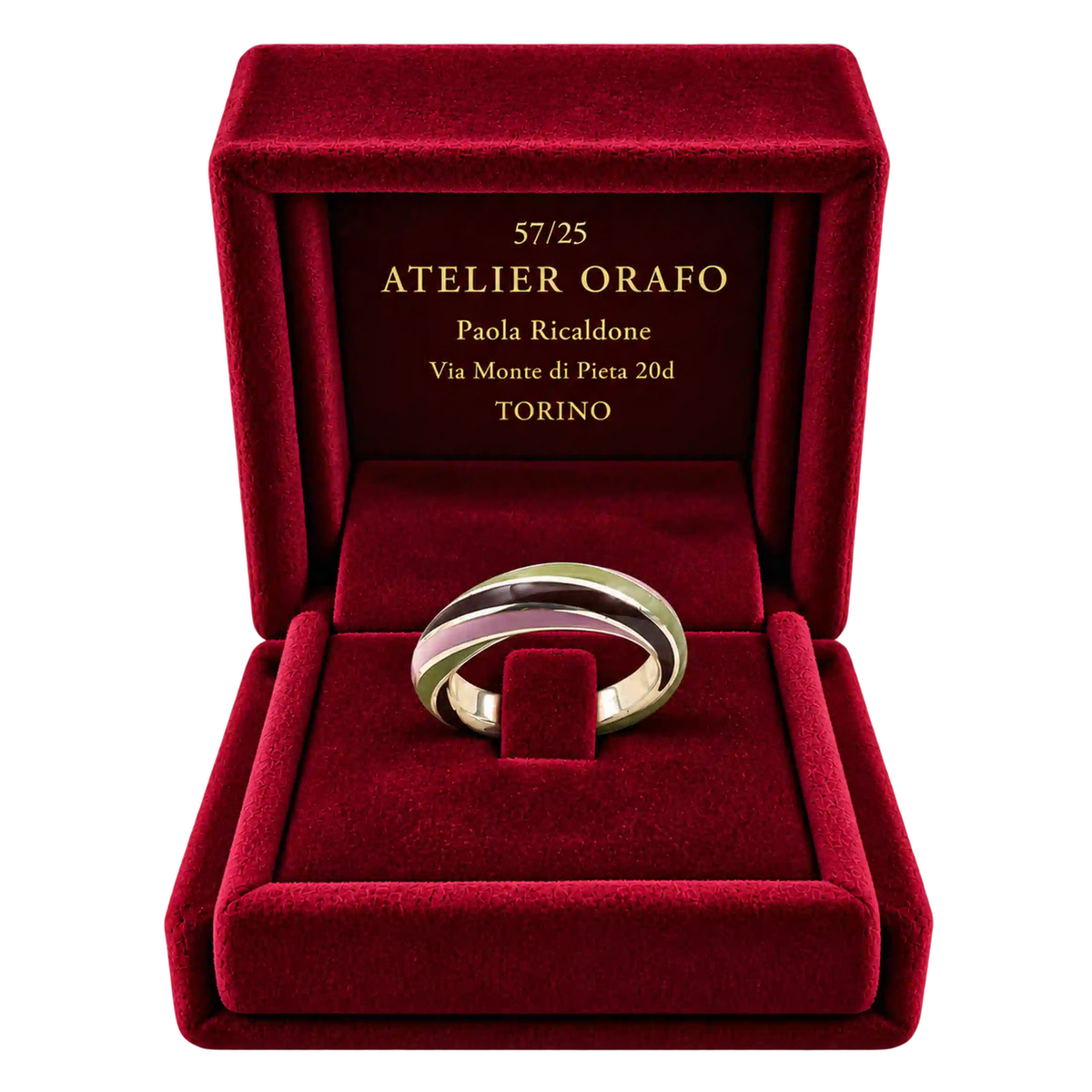 Anello Fedina Argento 925 Hyceram Rosa Cacao Verde | Atelier Orafo | scatola