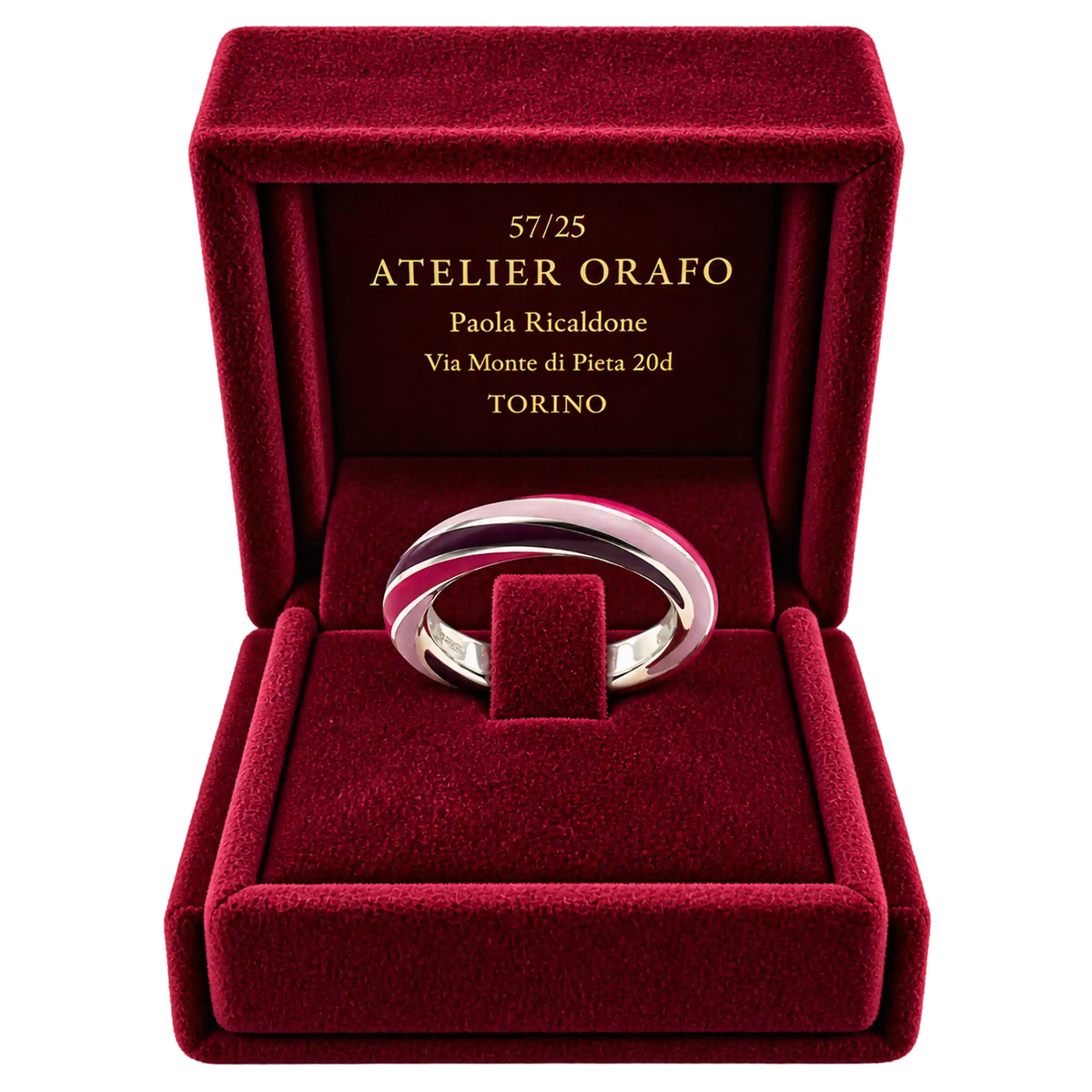 Anello Fedina Argento 925 Hyceram Rosa LIlla Prugna | Atelier Orafo | scatola