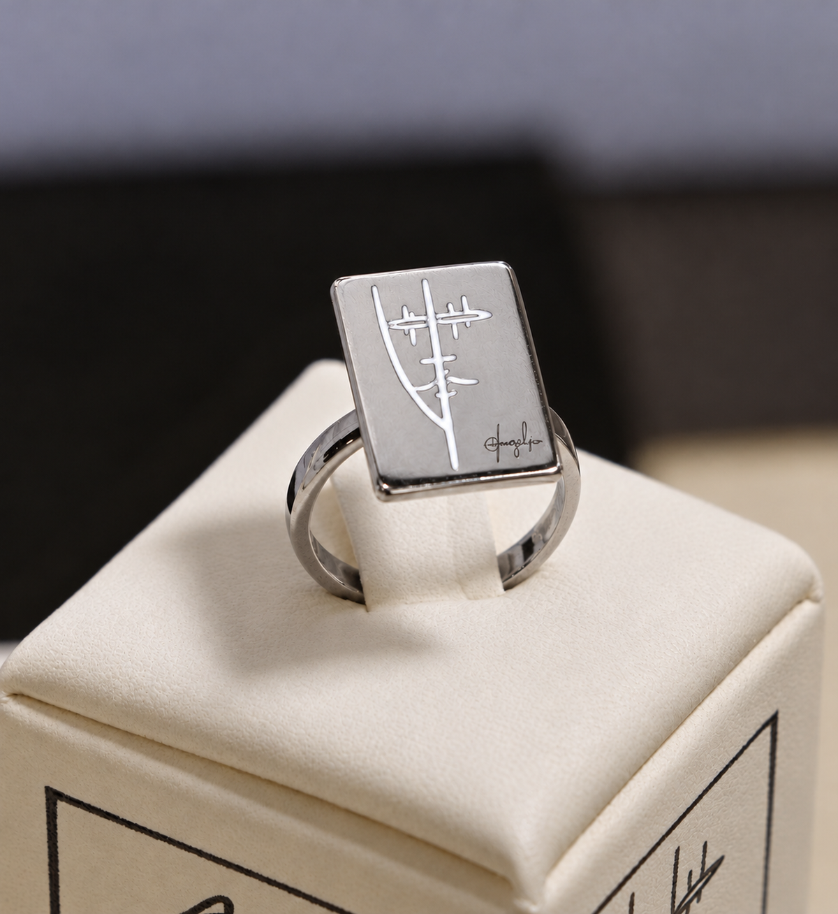 Anello Lui Argento 925 Smalto Bianco | Atelier Orafo | supporto