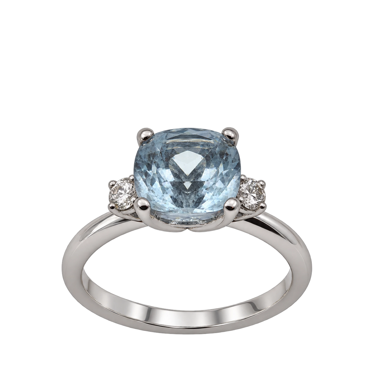 Anello Oro Bianco 18kt Diamanti Naturali Acqua Marina Naturale | Atelier Orafo | nudo