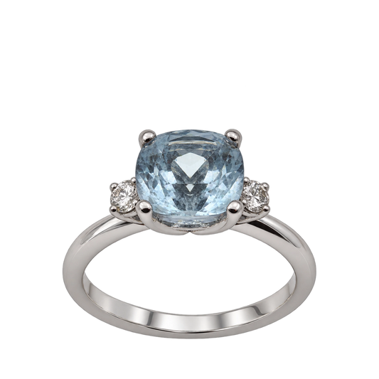 Anello Oro Bianco 18kt Diamanti Naturali Acqua Marina Naturale | Atelier Orafo | nudo