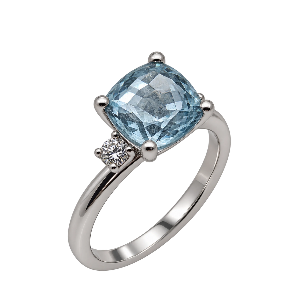 Anello Oro Bianco 18kt Diamanti Naturali Acqua Marina Naturale | Atelier Orafo | nudo2