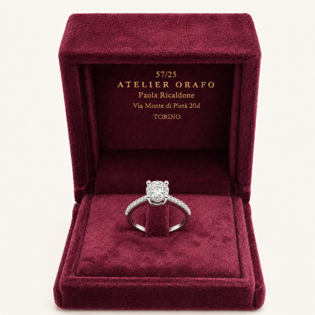 Anello Oro Bianco 18 kt con  Diamanti naturali con scatola | Atelier Orafo | Scatola