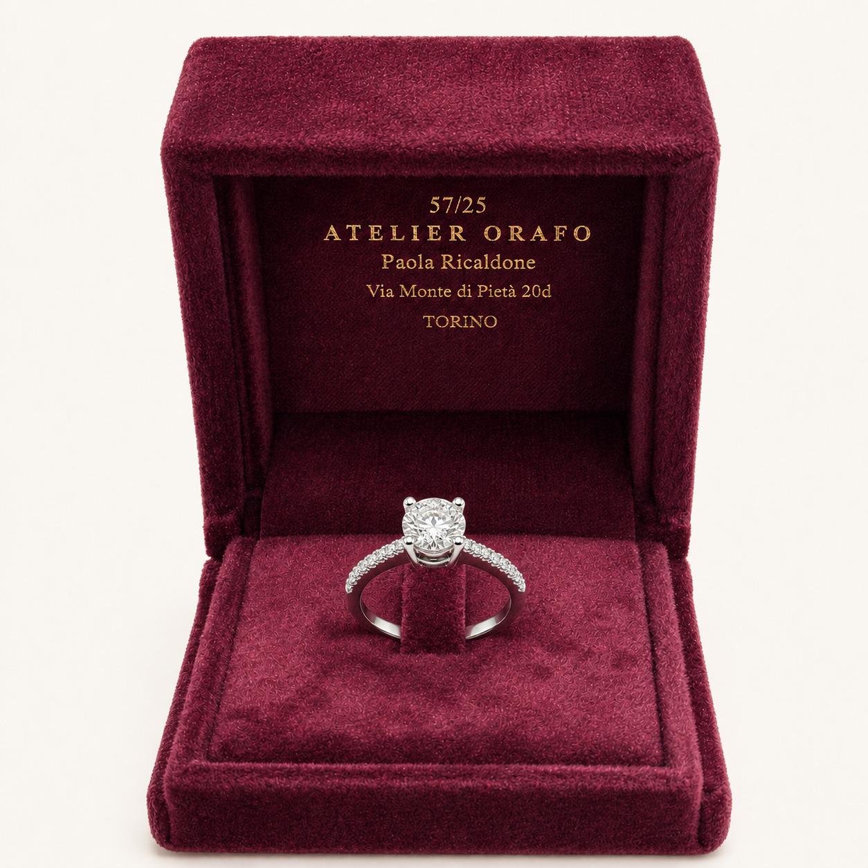 Anello Oro Bianco 18 kt con  Diamanti naturali con scatola | Atelier Orafo | Scatola