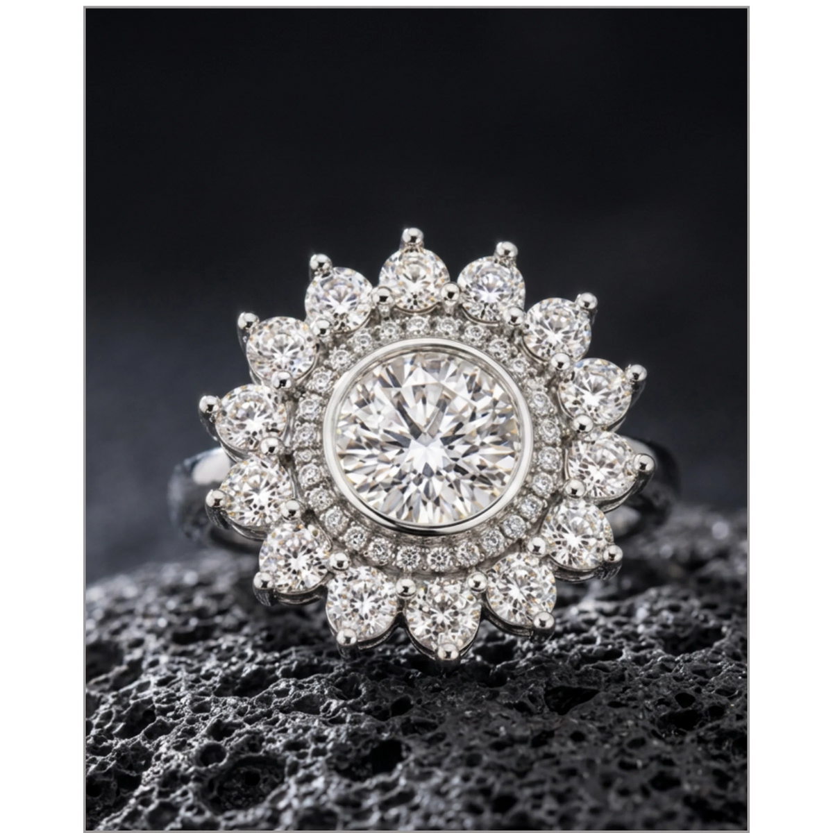 Anello Oro Bianco 18 kt con  Diamanti naturali | Atelier Orafo | roccia | 2400