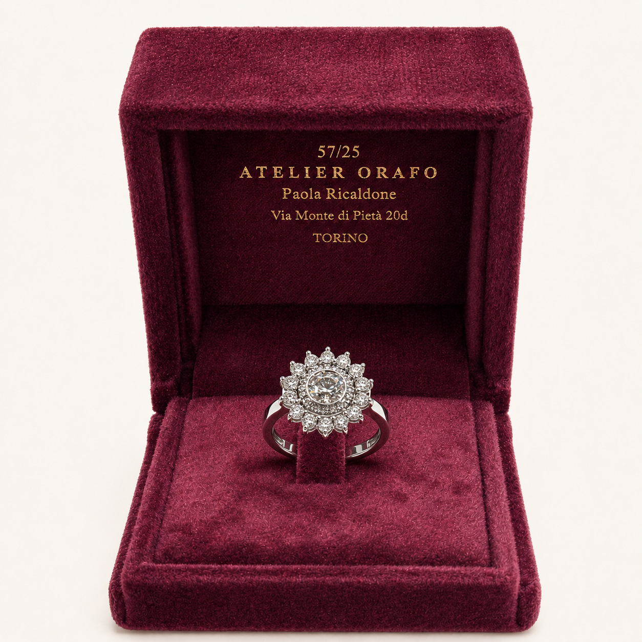 Anello Oro Bianco 18 kt con  Diamanti naturali | Atelier Orafo | scatola