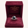 Anello Oro Bianco 18 kt con Zaffiro Naturale NTE  certificato e Diamanti naturali con scatola | Atelier Orafo | Scatola