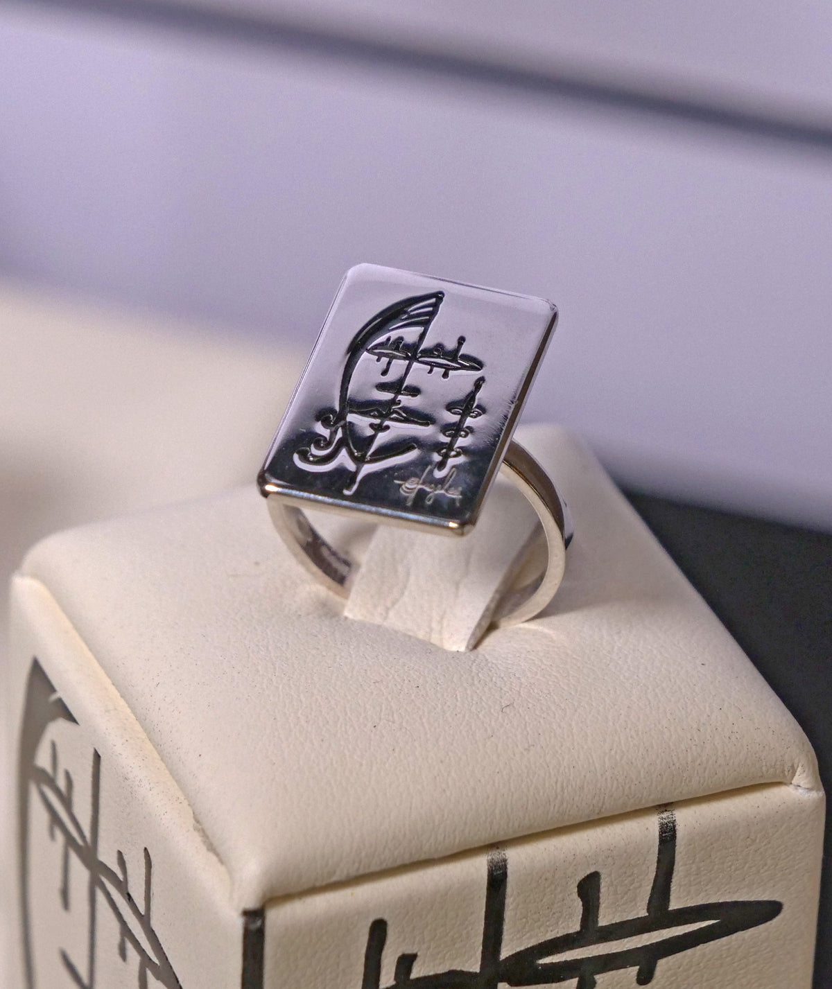 Anello Segni Angeleri Argento 925 Smalto Nero | Atelier Orafo |Supporto