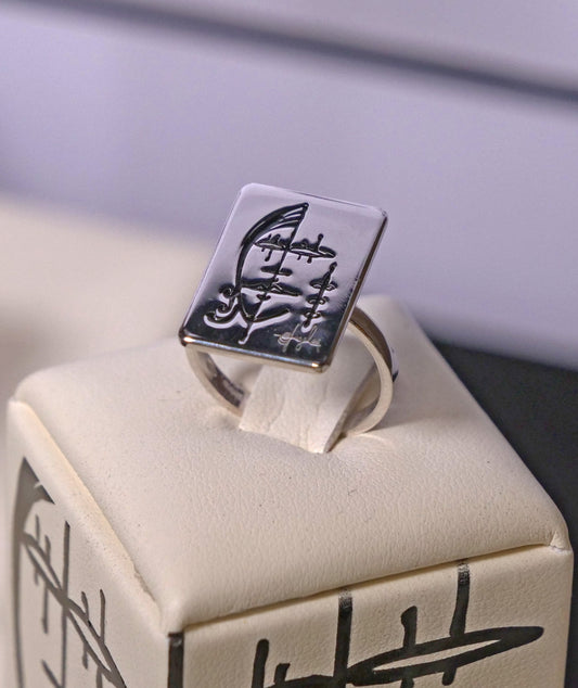 Anello Segni Angeleri Argento 925 Smalto Nero | Atelier Orafo |Supporto