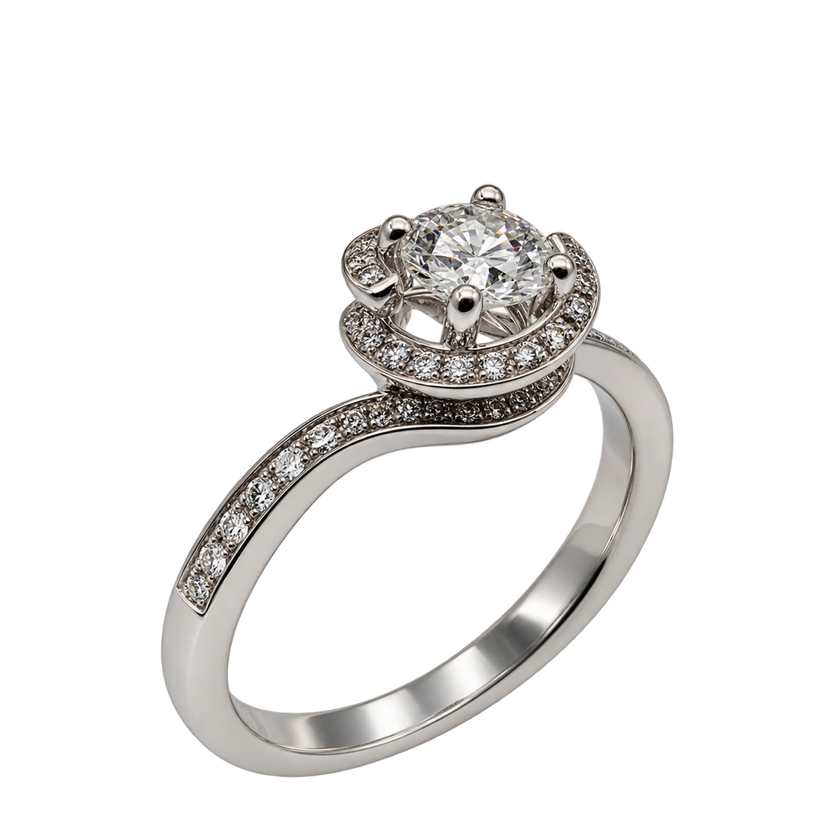 Anello Solitario Oro Bianco 18kt Diamanti Naturali 070 | Atelier Orafo | nudo2