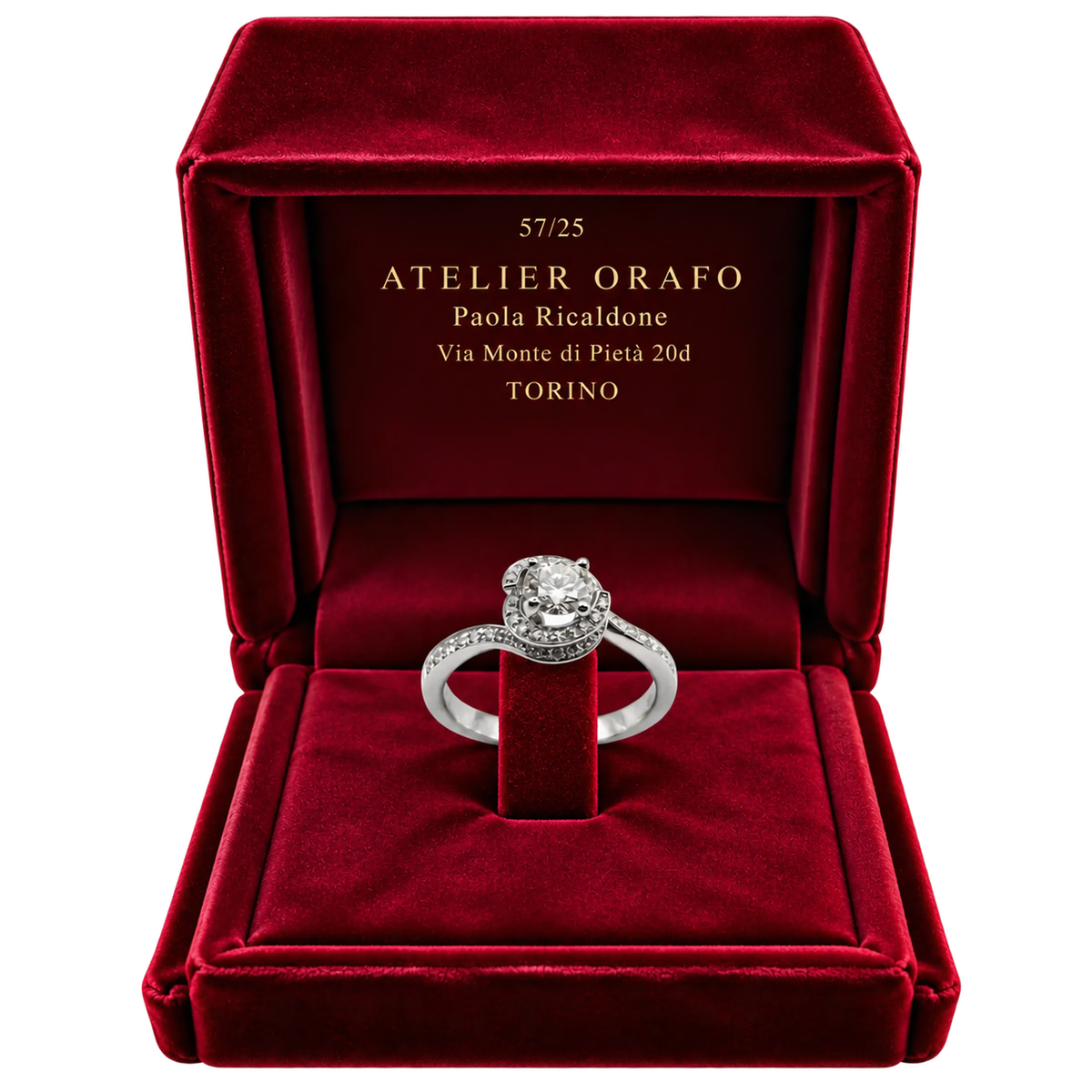 Anello Solitario Oro Bianco 18kt Diamanti Naturali 070 | Atelier Orafo | scatola