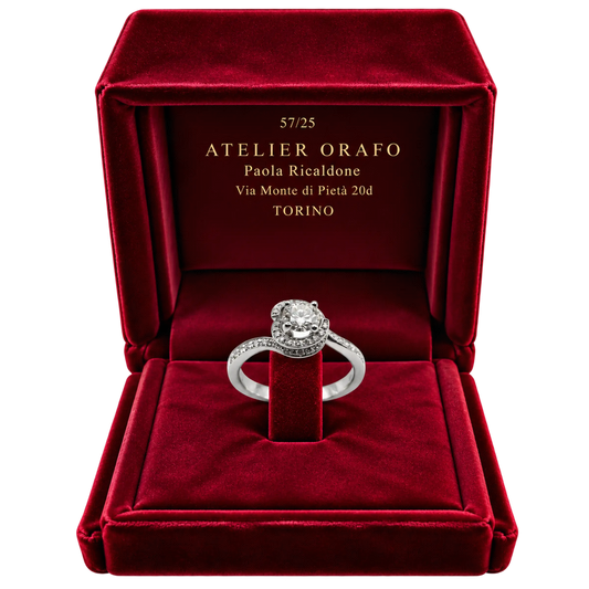 Anello Solitario Oro Bianco 18kt Diamanti Naturali 070 | Atelier Orafo | scatola