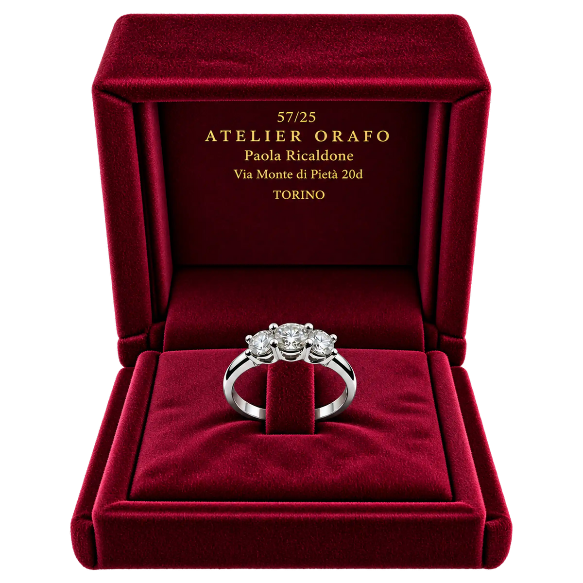 Anello Trilogy Oro Bianco 18kt con Diamanti Naturali | Atelier Orafo | scatola