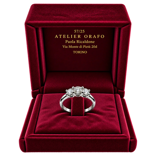 Anello Trilogy Oro Bianco 18kt con Diamanti Naturali | Atelier Orafo | scatola