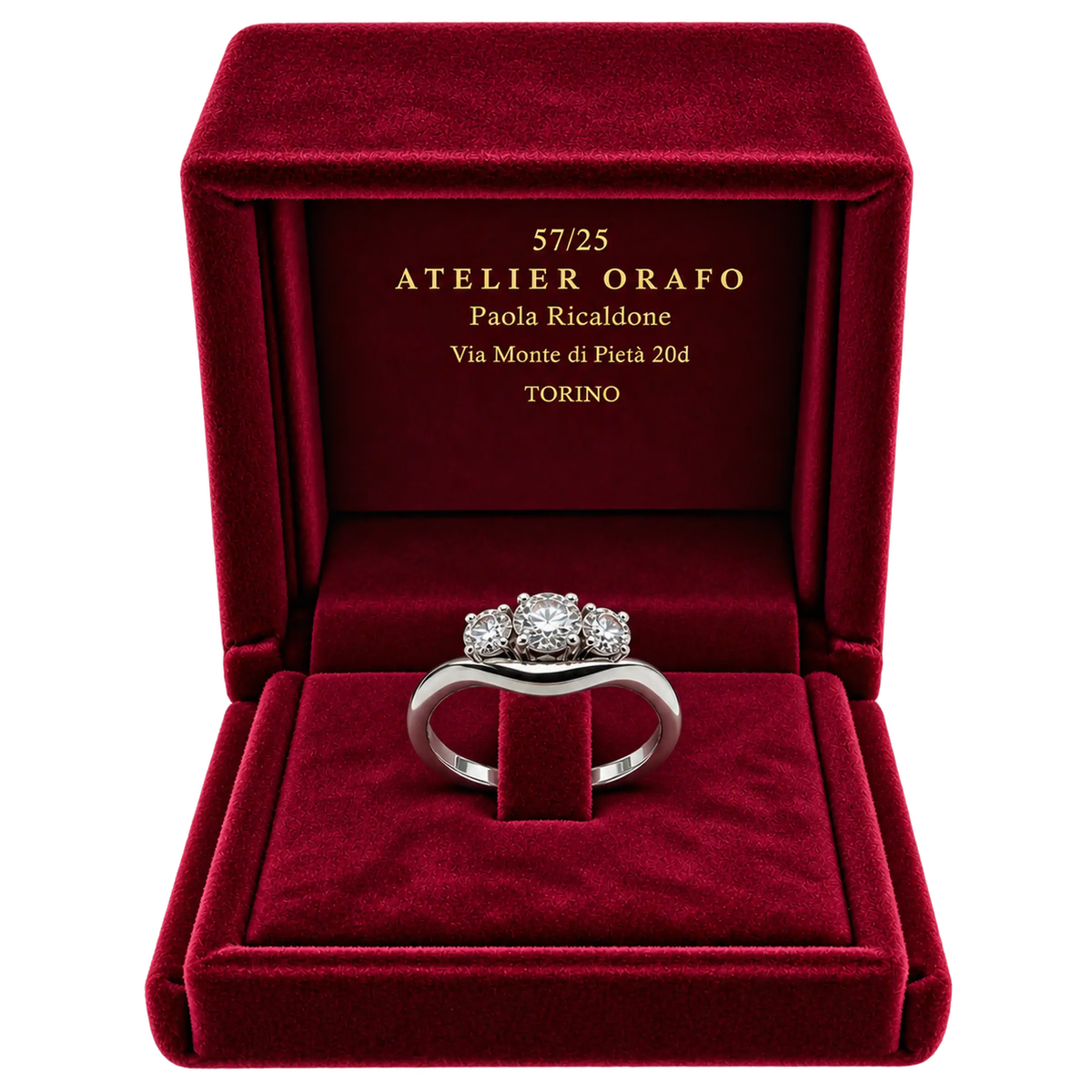 Anello Trilogy Oro Bianco 18kt con Diamanti Naturali | Atelier Orafo | scatola2
