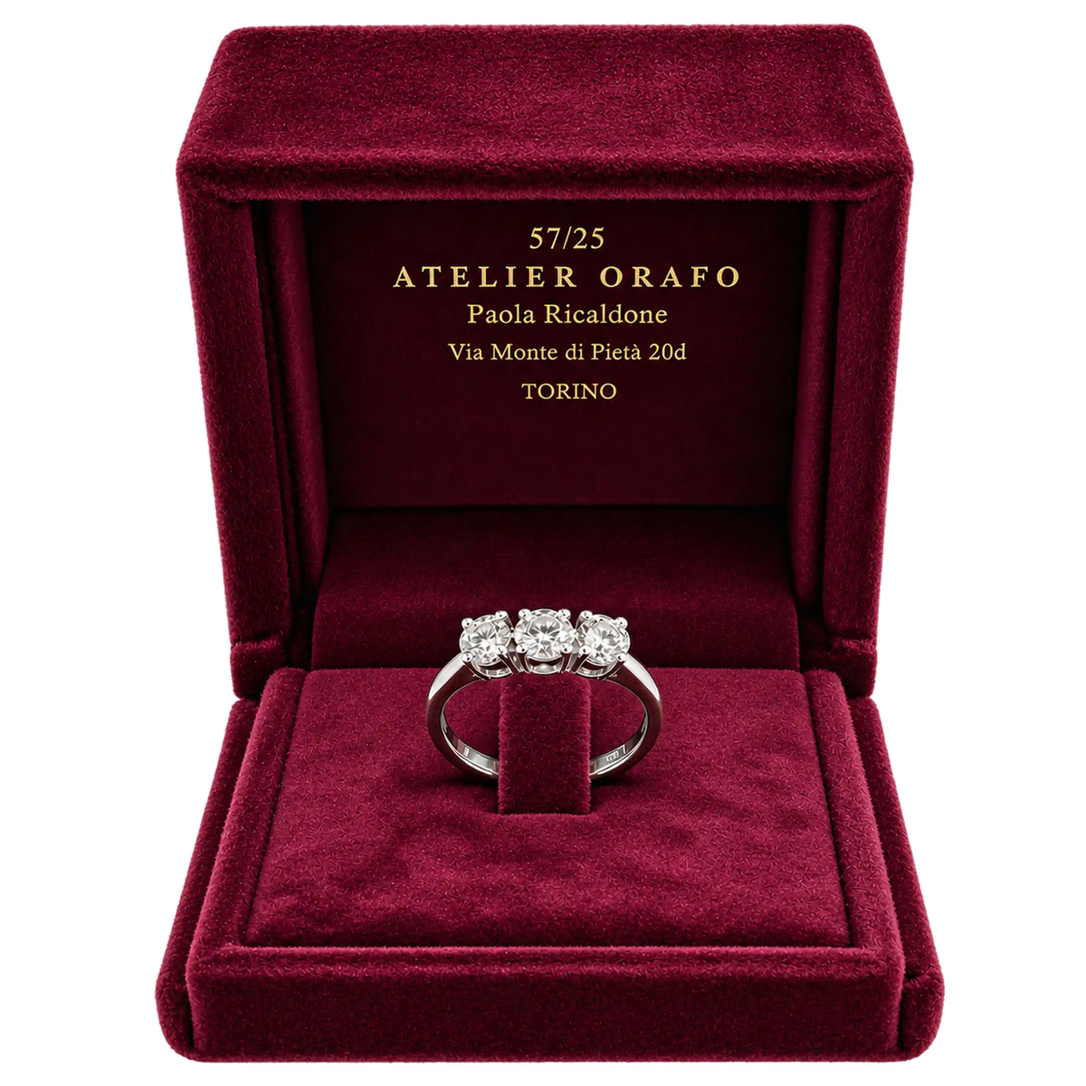 Anello Trilogy in Oro Bianco 18kt con Diamanti Naturali Certificati GIA con Scatola | Atelier Orafo | scatola4 | 2400