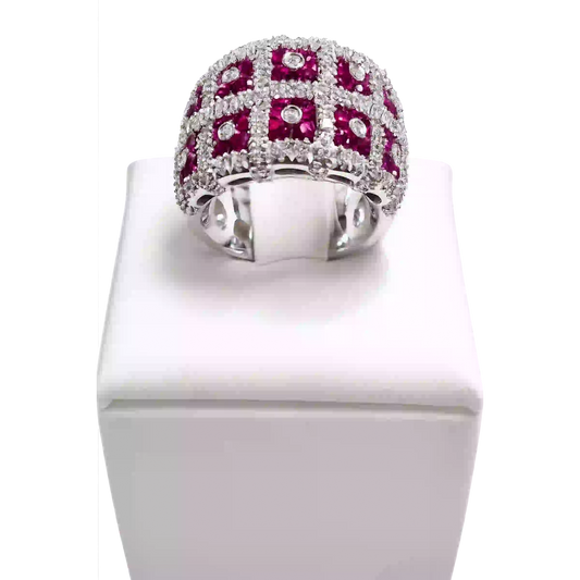 Anello Oro Bianco 18 kt con Rubini Naturali e Diamanti naturali | Atelier Orafo | nudo2 | 2400