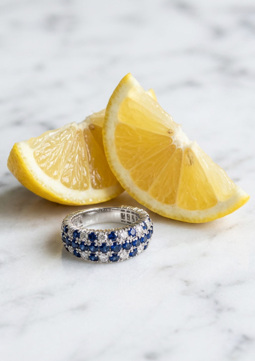 Anello Oro Bianco 18 kt con Zaffiro Naturale  e Diamanti naturali | Atelier Orafo | limoni
