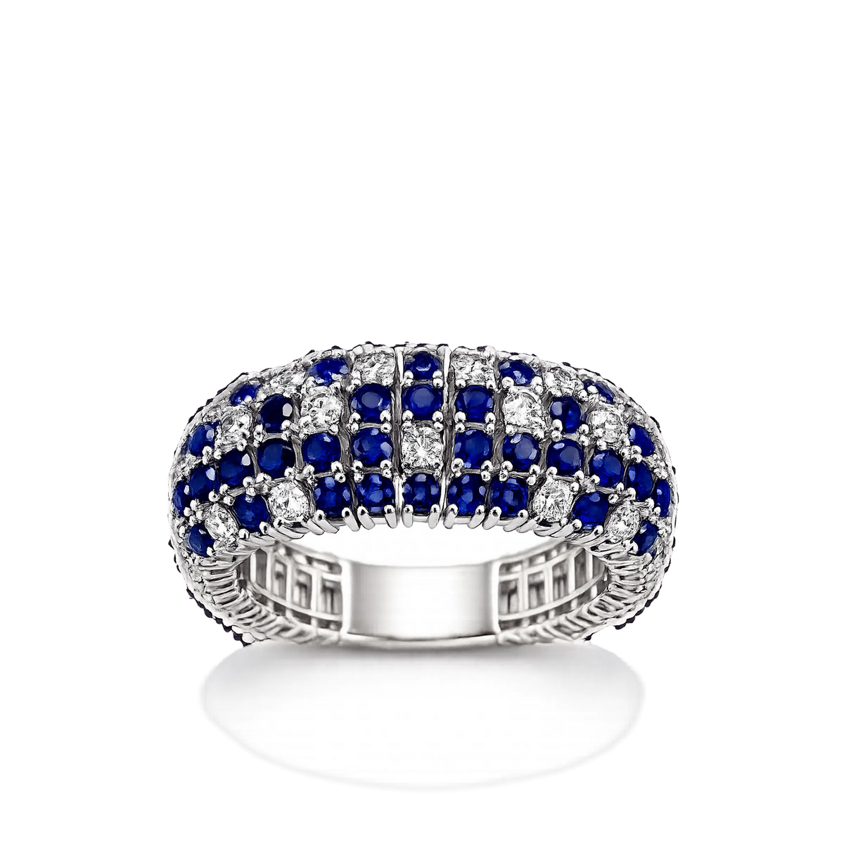 Anello Oro Bianco 18 kt con Zaffiri Naturali  e Diamanti naturali | Atelier Orafo | nudo
