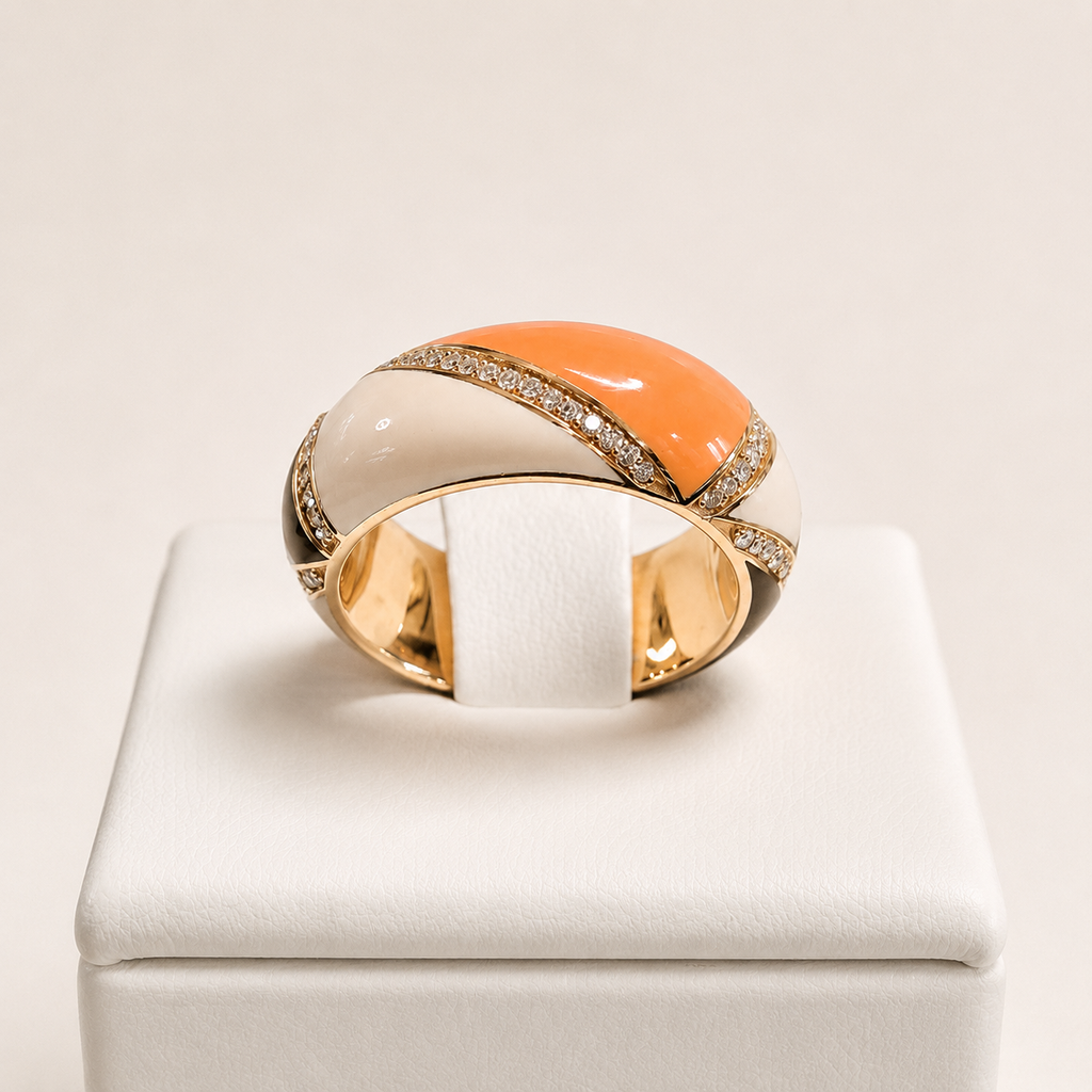 Anello in Oro Giallo 18 kt con Diamanti Naturali e HyCeram®