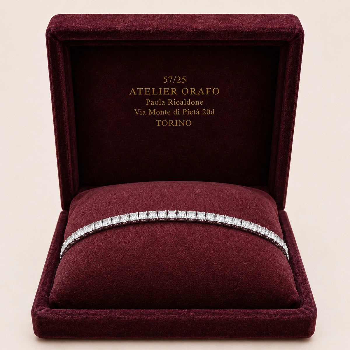Bracciale Estendibile in Oro Bianco 18kt con Diamanti Naturali con scatola | Atelier Orafo | scatola