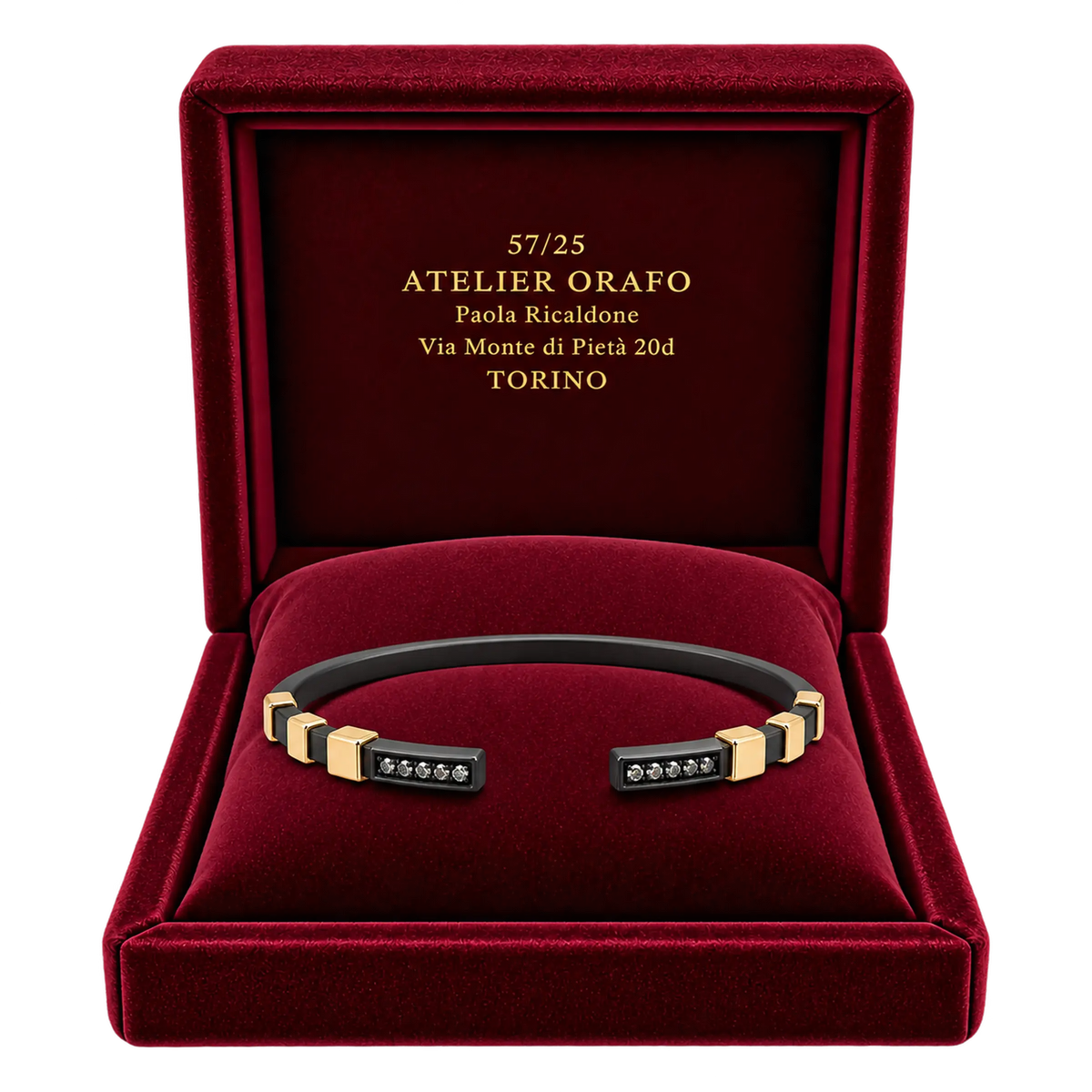 Bracciale Rigido Molla Titanio Oro 18kt Diamanti Naturali | Atelier Orafo | scatola