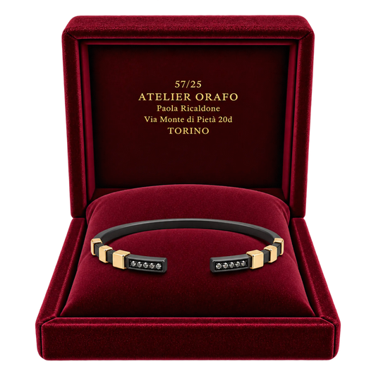 Bracciale Rigido Molla Titanio Oro 18kt Diamanti Naturali | Atelier Orafo | scatola