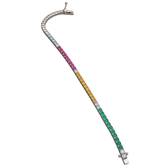 Bracciale Tennis in Oro Bianco 18kt con Diamanti e
Zaffiri Multicolor e Rubini e Smeraldi | Atelier Orafo | nudo