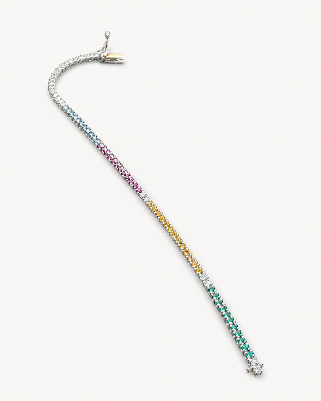 Bracciale Tennis in Oro Bianco 18kt con Diamanti e
Zaffiri Multicolor e Rubini e Smeraldi | Atelier Orafo | nudo