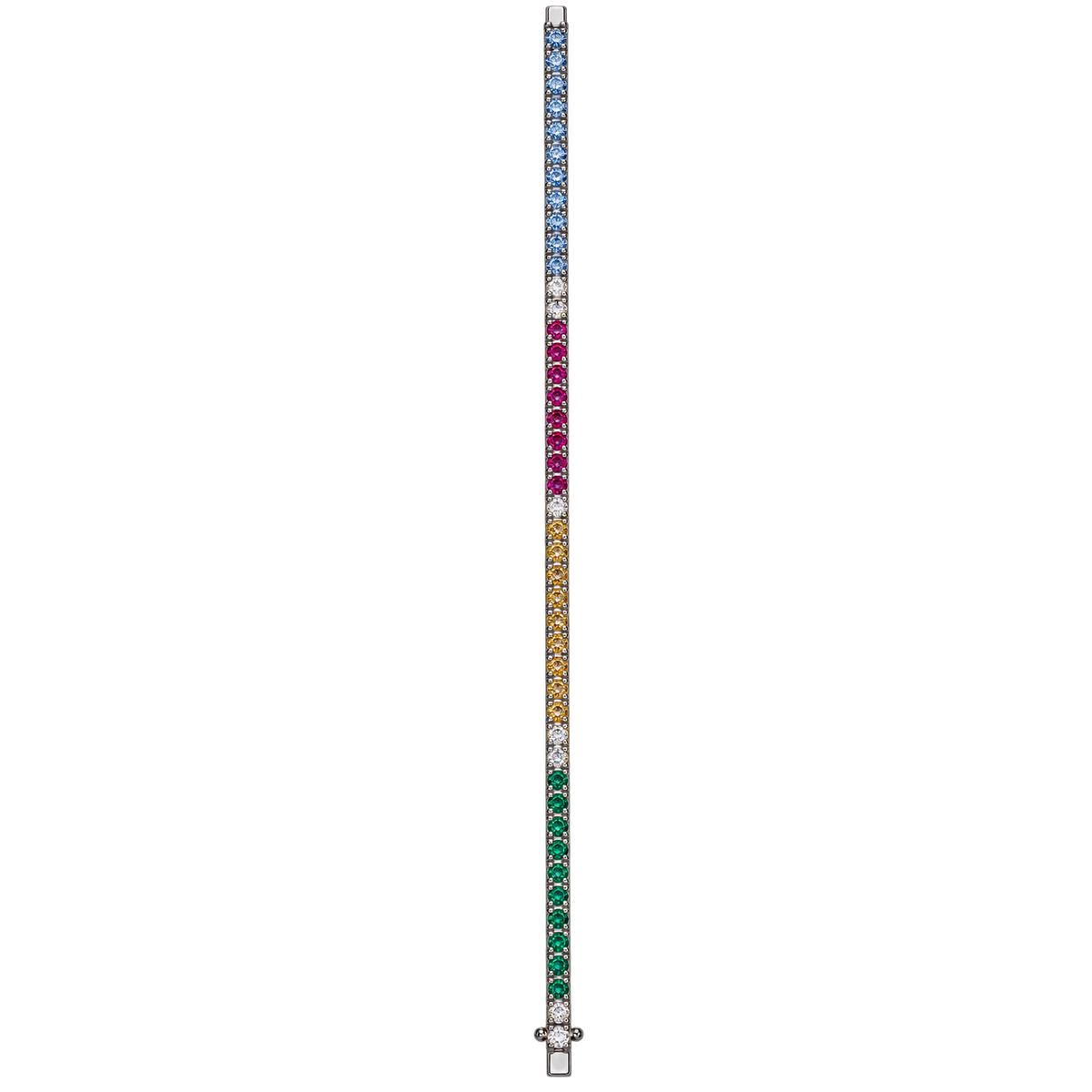 Bracciale Tennis in Oro Bianco 18kt con Diamanti e
Zaffiri Multicolor e Rubini e Smeraldi | Atelier Orafo | nudo2