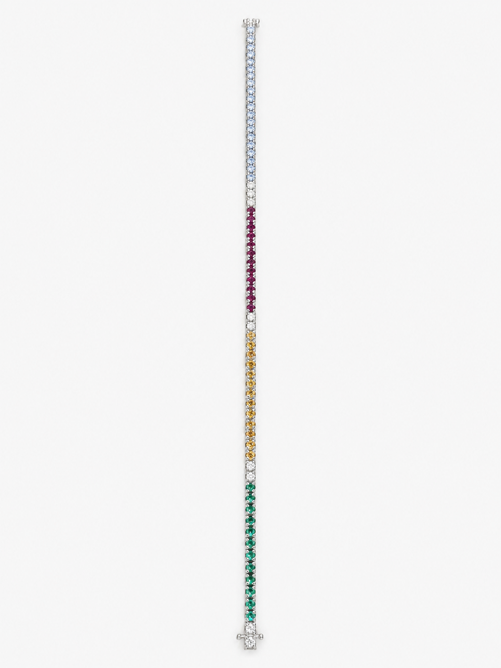 Bracciale Tennis in Oro Bianco 18kt con Diamanti e
Zaffiri Multicolor e Rubini e Smeraldi | Atelier Orafo | nudo2