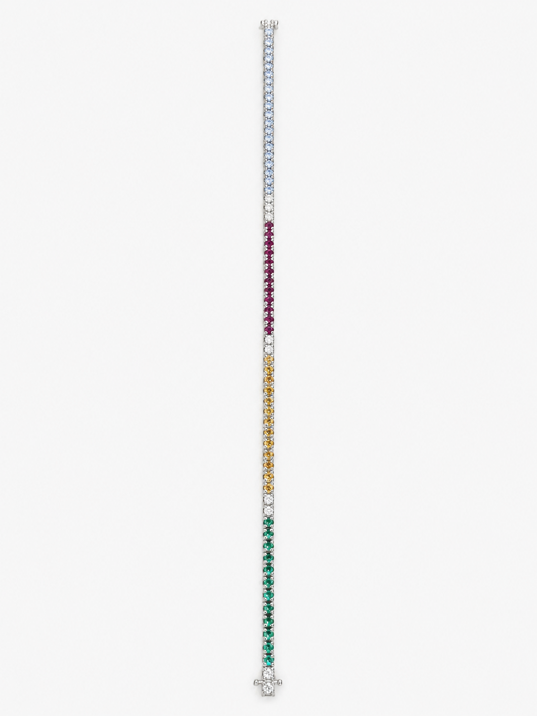Bracciale Tennis in Oro Bianco 18kt con Diamanti e
Zaffiri Multicolor e Rubini e Smeraldi | Atelier Orafo | nudo2