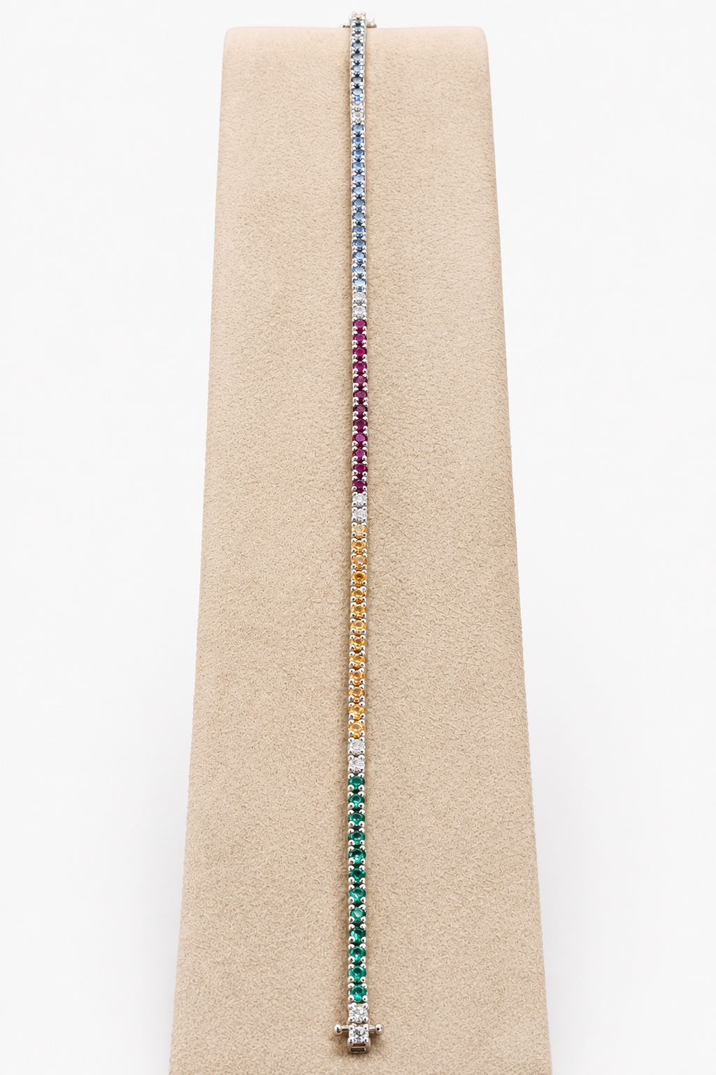 Bracciale Tennis in Oro Bianco 18kt con Diamanti e
Zaffiri Multicolor e Rubini e Smeraldi | Atelier Orafo | prodotto2