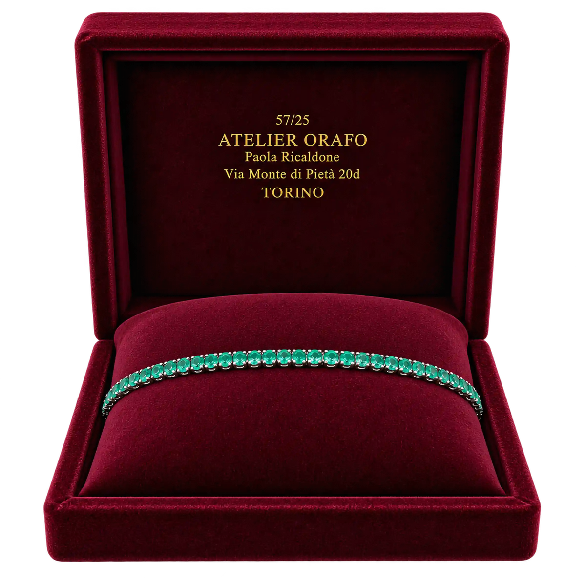 Bracciale Tennis in Oro Bianco 18kt con Smeraldi Naturali con scatola | Atelier Orafo |scatola | 2400
