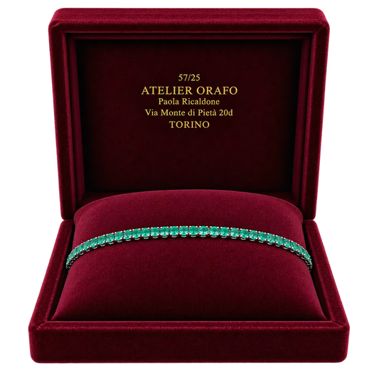 Bracciale Tennis in Oro Bianco 18kt con Smeraldi Naturali con scatola | Atelier Orafo |scatola | 2400