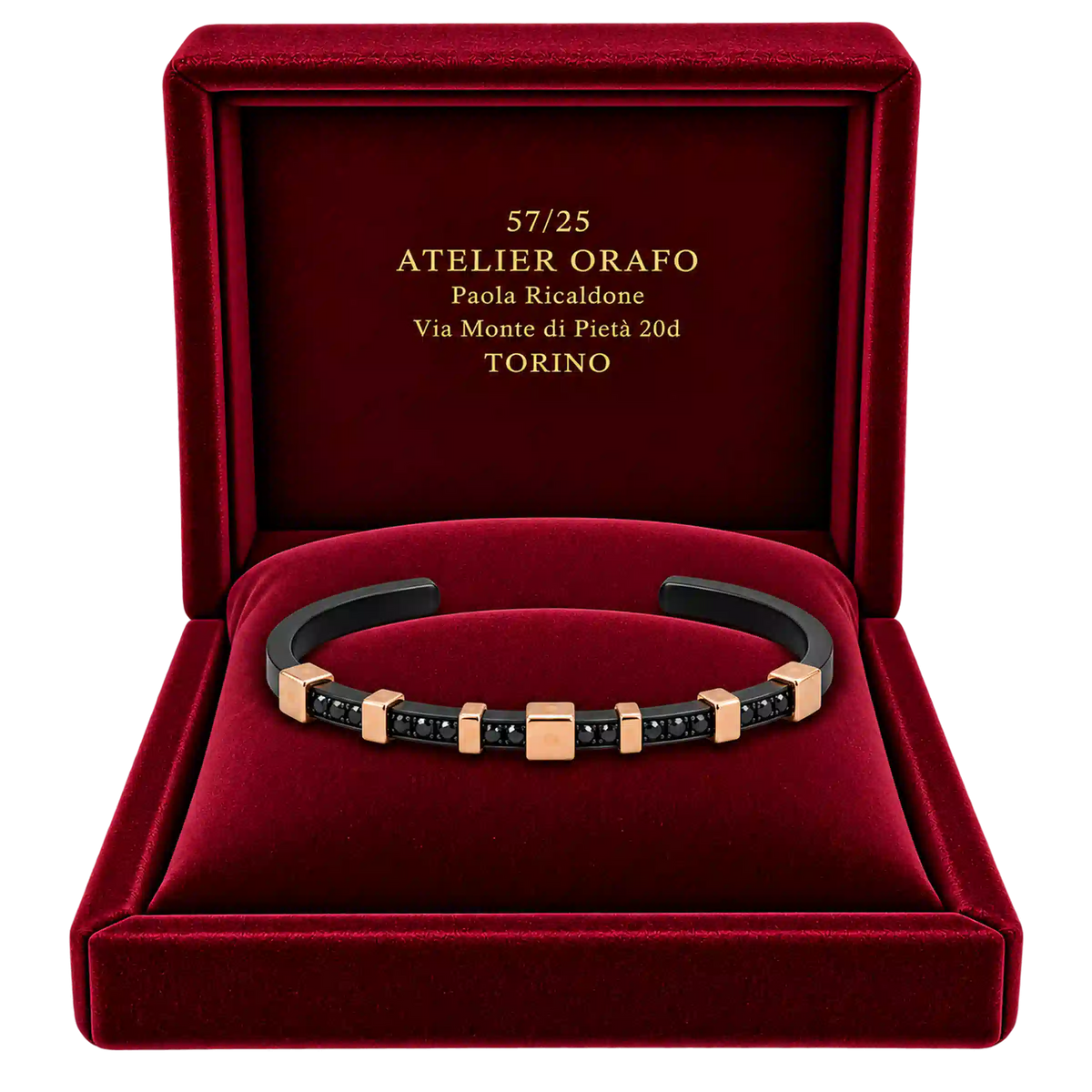 Bracciale Titanio Nero Oro 18kt Diamanti Neri Naturali | Atelier Orafo | scatola