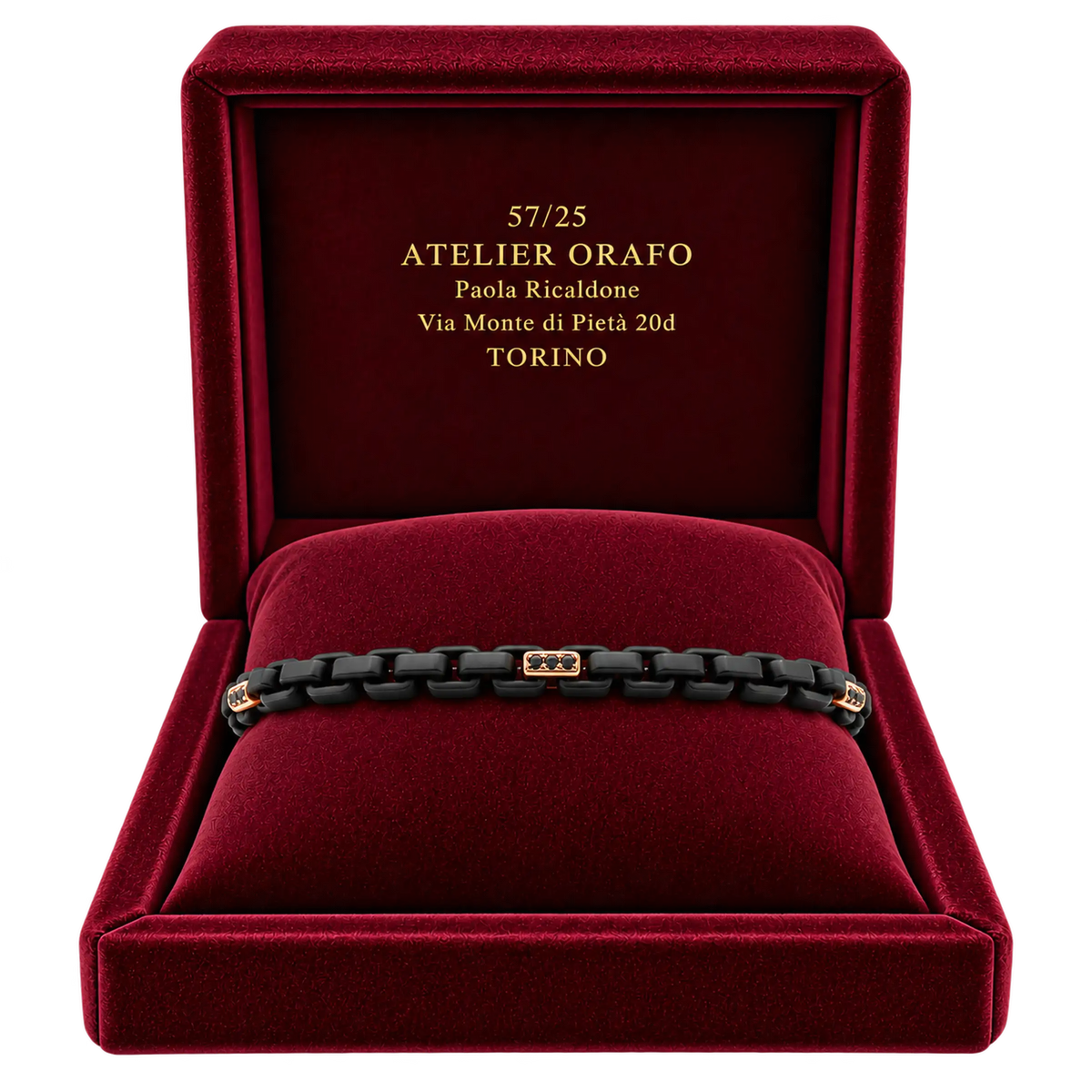 Bracciale Titanio Oro 18kt Diamanti Neri Naturali | Atelier Orafo | scatola