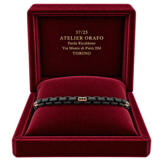 Bracciale Titanio Oro 18kt Diamanti Neri Naturali | Atelier Orafo | scatola