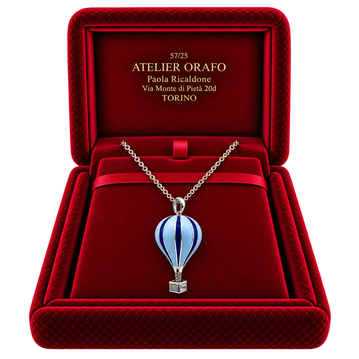 Catena Ciondolo Mongolfiera Piccola Argento 925 Hyceram Blu Azzurro | Atelier Orafo | scatola2