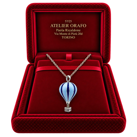 Catena Ciondolo Mongolfiera Piccola Argento 925 Hyceram Blu Azzurro | Atelier Orafo | scatola2