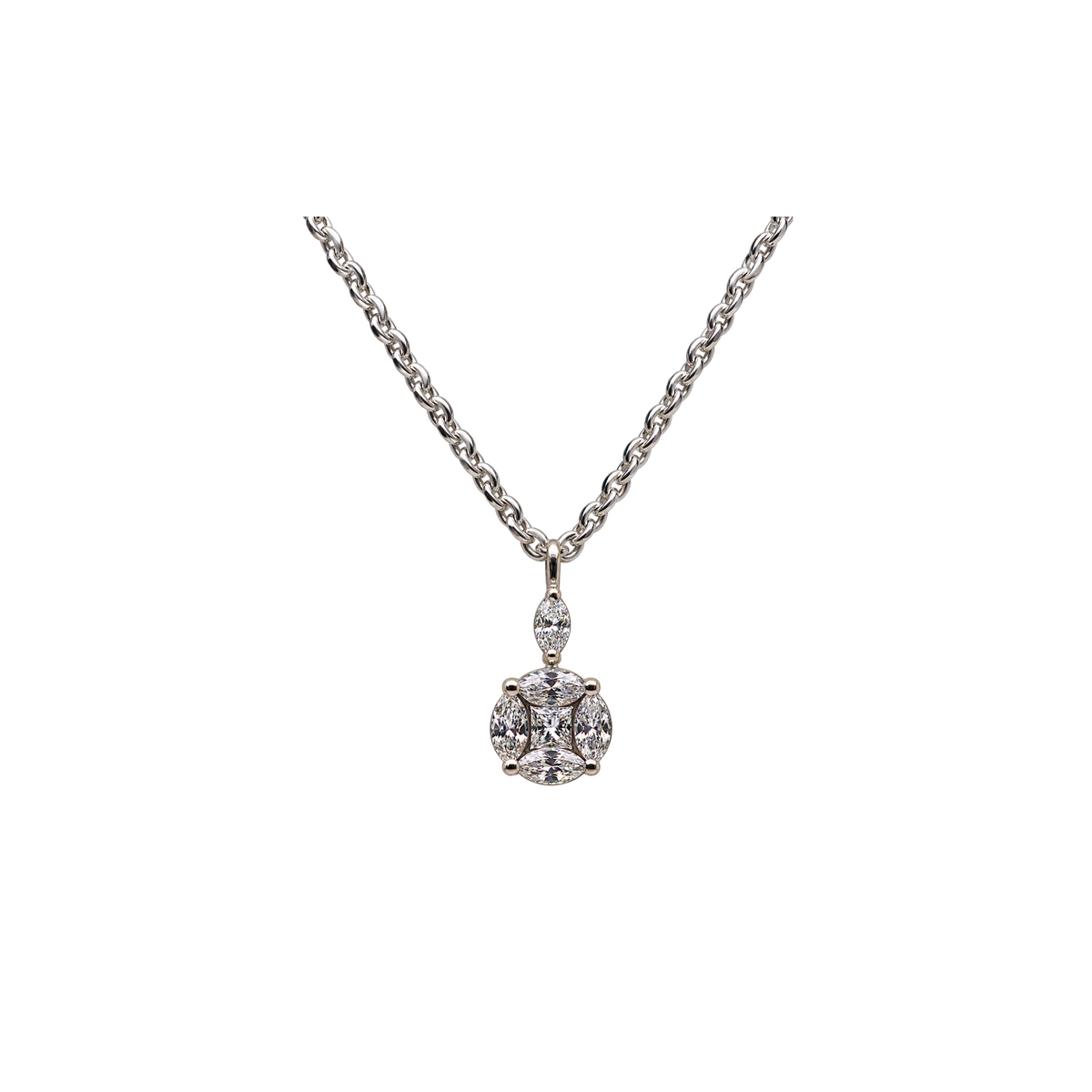 Catenina Oro Bianco 18kt Diamanti Navette Naturali | Atelier Orafo | nudo