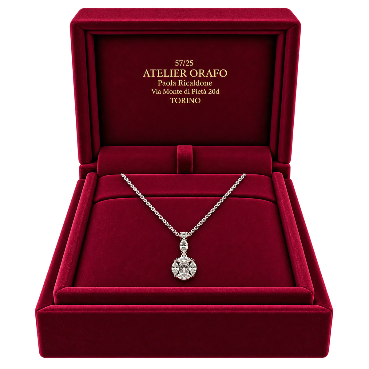 Catenina Oro Bianco 18kt Diamanti Navette Naturali | Atelier Orafo | scatola2