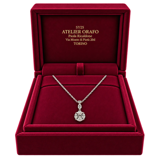 Catenina Oro Bianco 18kt Diamanti Navette Naturali | Atelier Orafo | scatola2