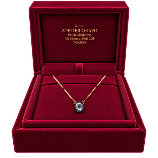 Catenina Punto Luce Oro 18kt Diamante Naturale Rose Cut | Atelier Orafo | scatola