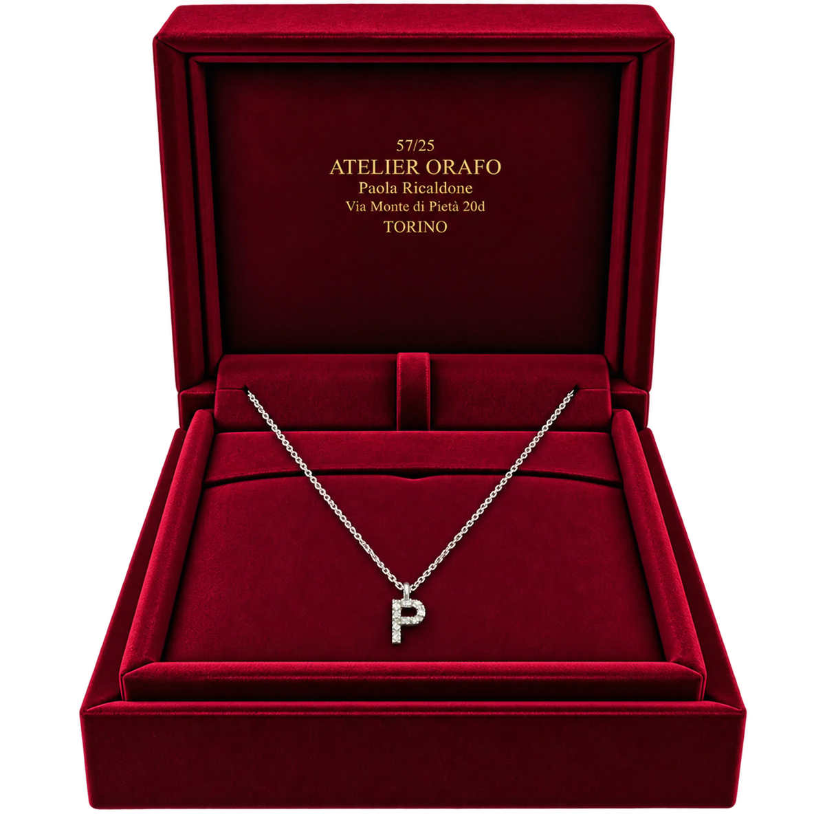 Catenina con Ciondolo Lettera in Oro 18kt e Diamanti Naturali con Scatola | Atelier Orafo | scatola